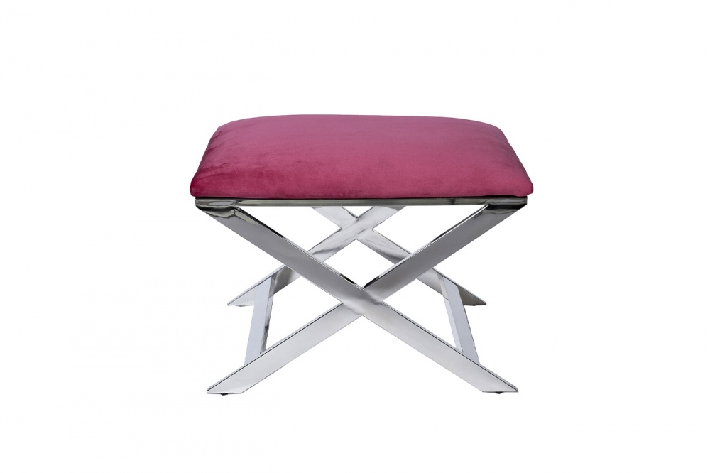Банкетка велюр темно-роз./хром 59,5*45,5*44,5см