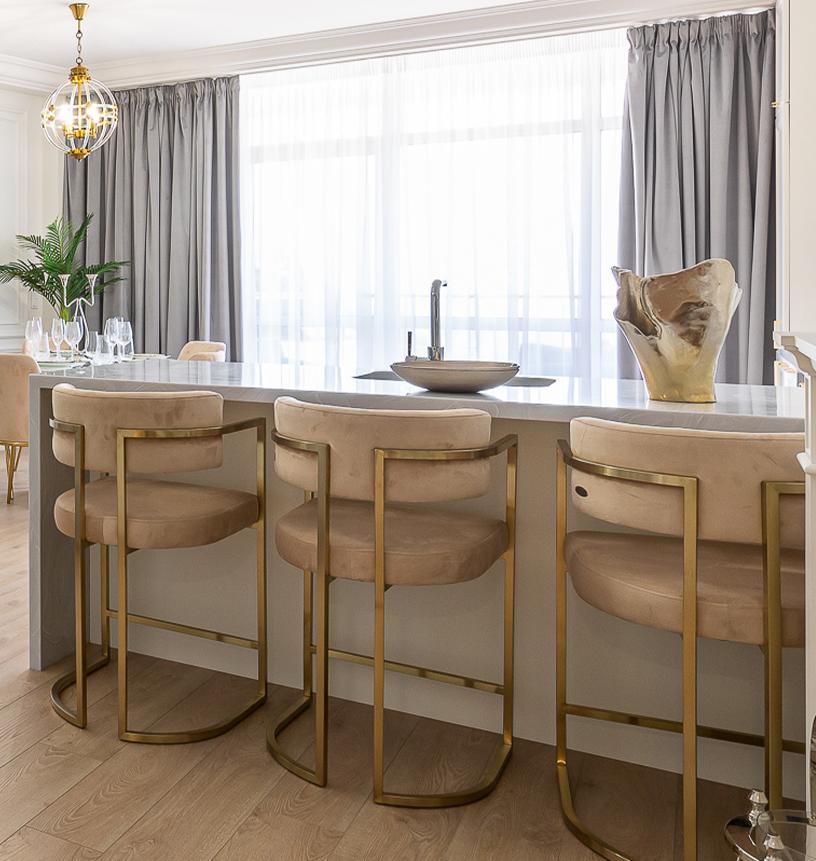 Стул полубарный велюр беж/мат. золото 76AR-603GOLD-BG