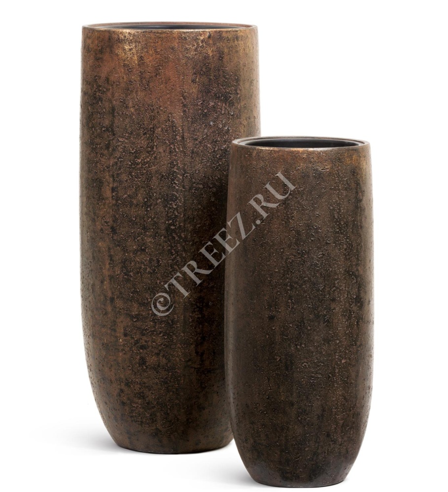 Кашпо TREEZ Effectory - Metal - Высокий округлый конус - Rough с золотой патиной