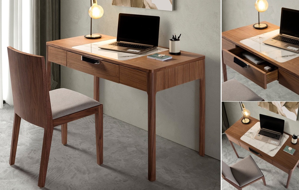 Стол письменный шпон натуральный Stanford, орех/мрамор