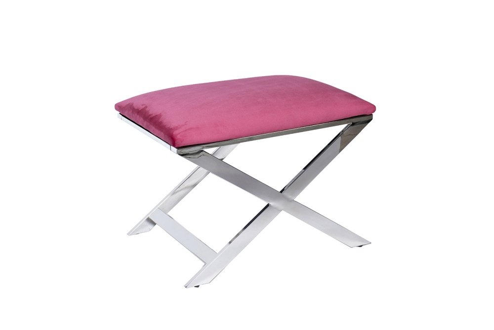 Банкетка велюр темно-роз./хром 59,5*45,5*44,5см