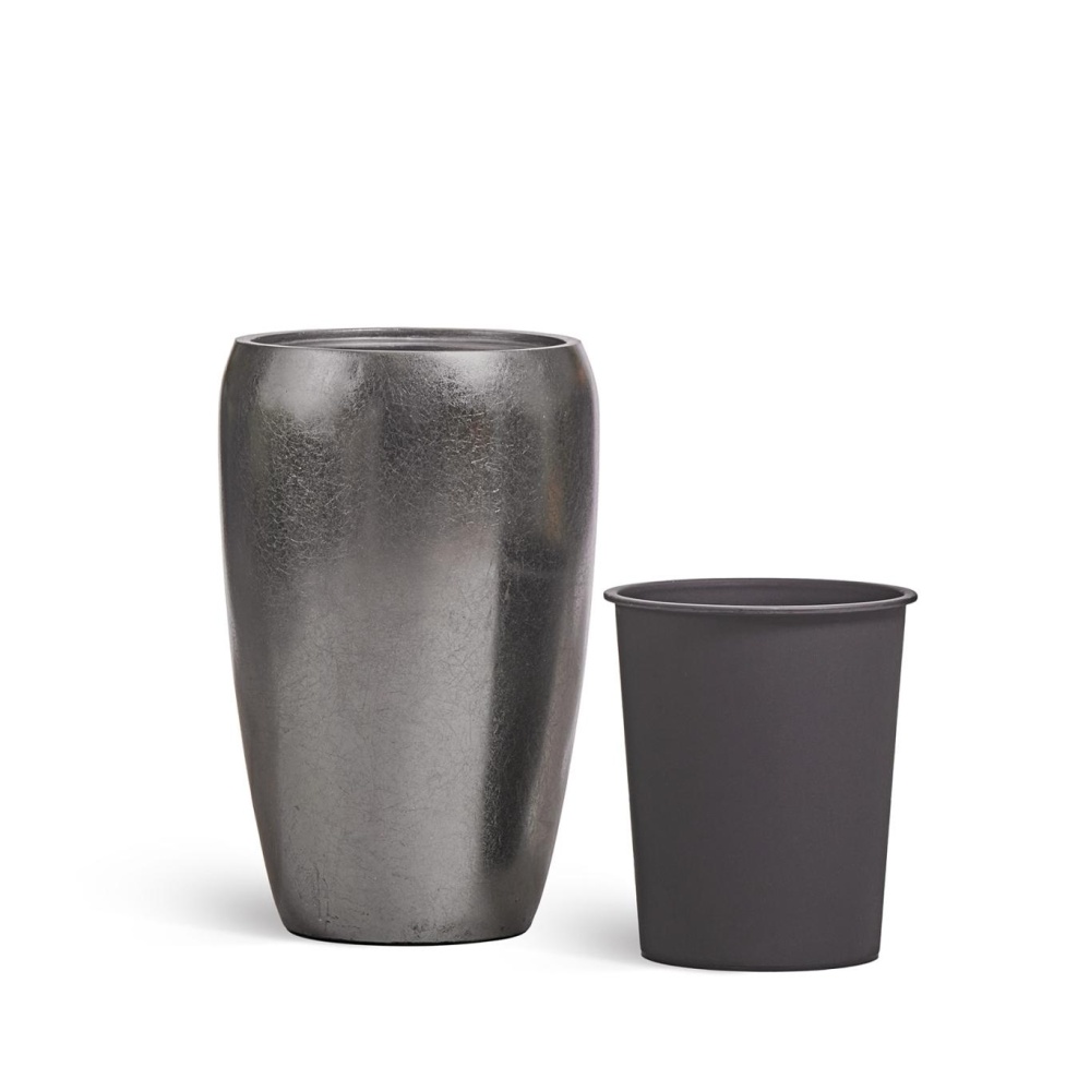 Кашпо TREEZ Effectory - Metal - Высокий округлый конус - Стальное серебро